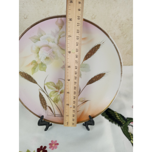 Leuchtenburg Germany Porcelain Painted Plate Roses & Golden Wheat 8.5" - Picture 5 of 7